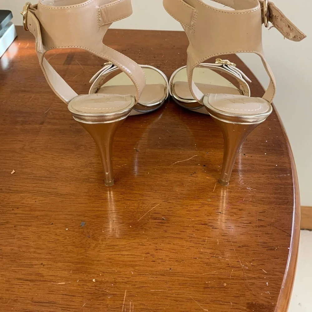 Marc Fisher malika ankle strap stiletto sandals size 8 3-4 in heel beige #easter
